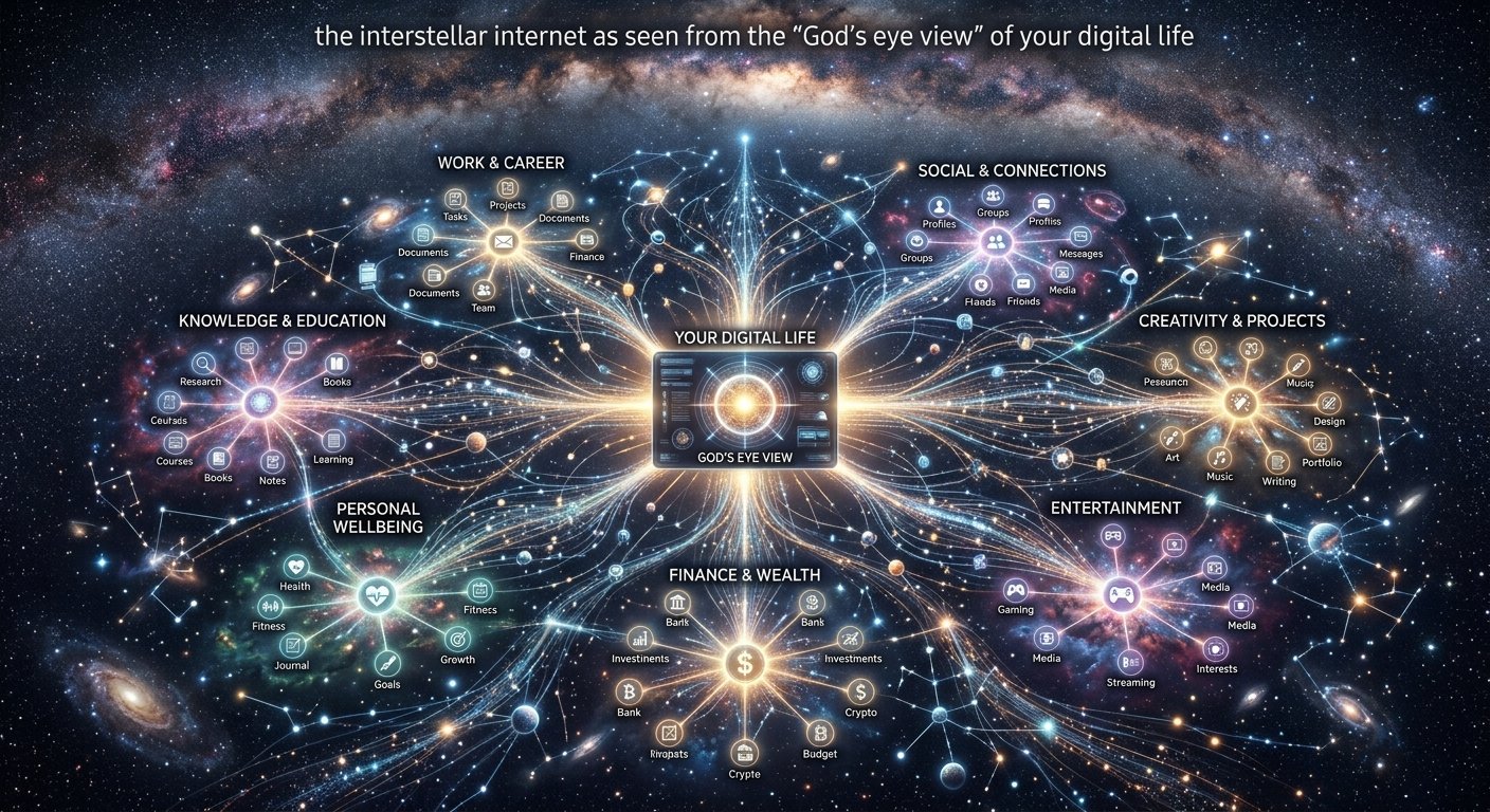 The interstellar internet as seen from the "God's eye view" of your digital life logo